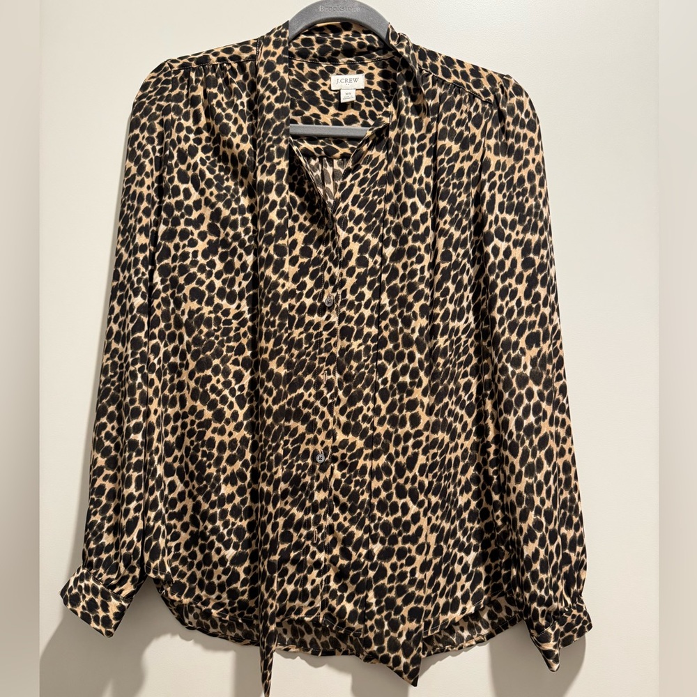 J.Crew Leopard Print Top with Tie Detail